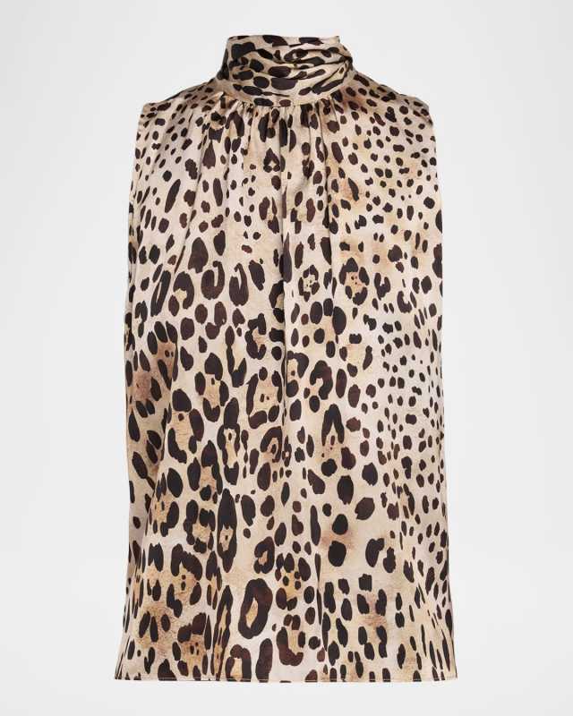 Luka Leopard Satin Mock-Neck Blous